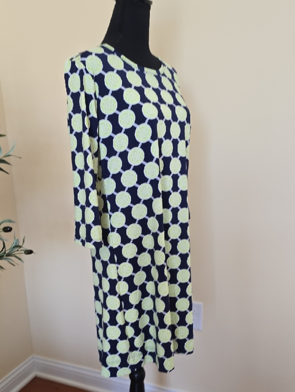 Anthony's Navy Shift Dress with Lime Geometric Print - Picture 5 of 6